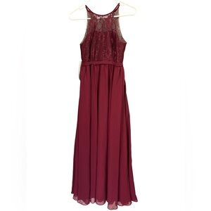 New Azazie Halima Cabernet Junior Bridesmaid Lace Maxi Dress Girl 10 NWT